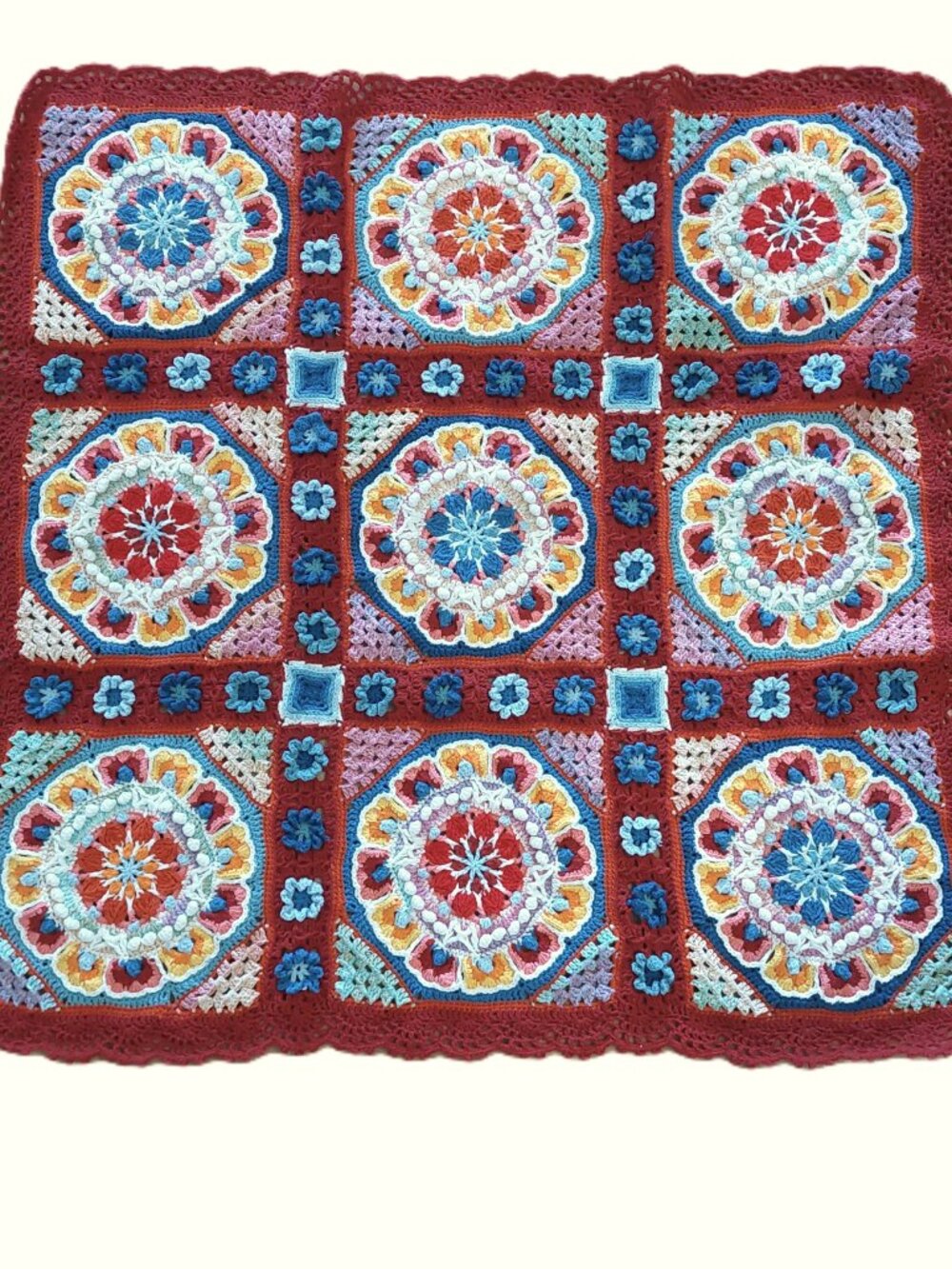 Handmade Crochet Throw Blanket Afghan Spinning Top 100% Cotton Boho Colorful